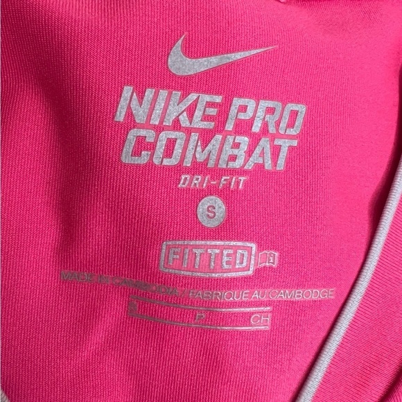 Nike Pro Combat Pink Short Sleeve Activewear Fitted Top Size Small - Picture 6 of 8